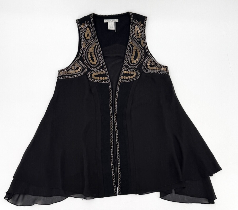 Alberto Makali Vest Womens Small Black Sequins Sleeveless Asymmetric Chain Link